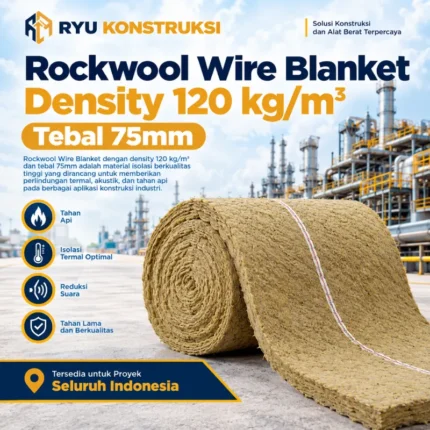 Jual Rockwool Wire Blanket Density 120 kg/m³ Tebal 75mm