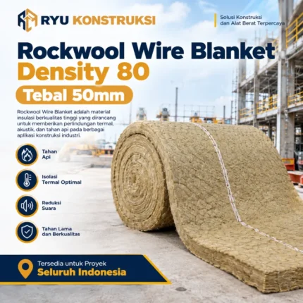 Jual Rockwool Wire Blanket Density 80 Tebal 50mm untuk Insulasi Panas