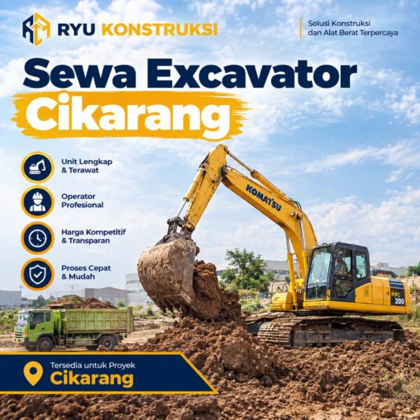 Jasa sewa excavator cikarang dari Ryu Konstruksi